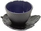 2 Sado Black Leaf Teacup Saucer+ 2 Black Polka Dot Hobnail Japanese Cast Iron Tea Cup Teacup - Image 2