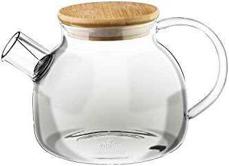 Wilmax Thermo Glass Tea Pot With Bamboo Lid And Removable stainless steel Spring Infuser (32 Fl Oz)|Open Stove Safe by Wilmax+England