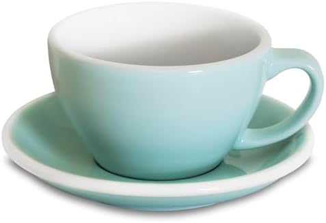 Loveramics Latte Art Mug with Saucer, 10 oz Ceramic Coffee cups with Round Bottom for Latte, Cappuccino, Tea, Espresso, Thick-walled Stoneware Cup Set for Barista - Regular Colours (River Blue, 10OZ) by LoveramicsUSA