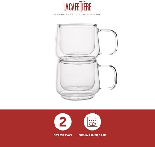 La Cafetière 2pc Siena Double-Walled Espresso Glasses Set, 1ml Insulated Coffee Cups with Handle for Barista Espresso, Stackable and Lightweight - Image 5