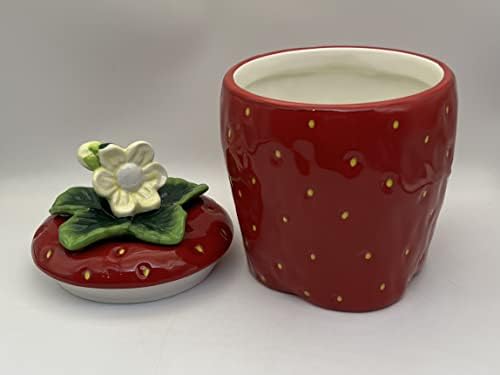 Tuscany Strawberry Shaped Hand Painted Ceramic Cookie Jar 10"H, 83576 By ACK - Image 2
