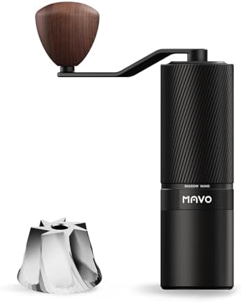 MAVO Manual Coffee Grinder, Shadow Wand Hand Coffee Grinder, Capacity 25g with CNC Stainless Steel 7-Axis Conical Burr, Adjustable Setting, Burr Coffee Bean Grinder for Pour Over, Espresso (Black) by DiscoveryJoyinCoffee