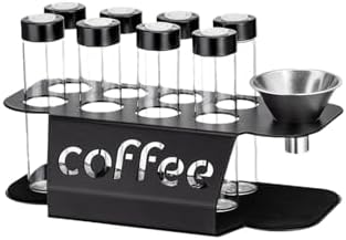 Wooden Coffee Bean Sampling Set with Test Tubes, Funnel - Coffee Bean Storage & Tasting Kit for Coffee Lovers, Cafes (C) by KKAFFEELUX