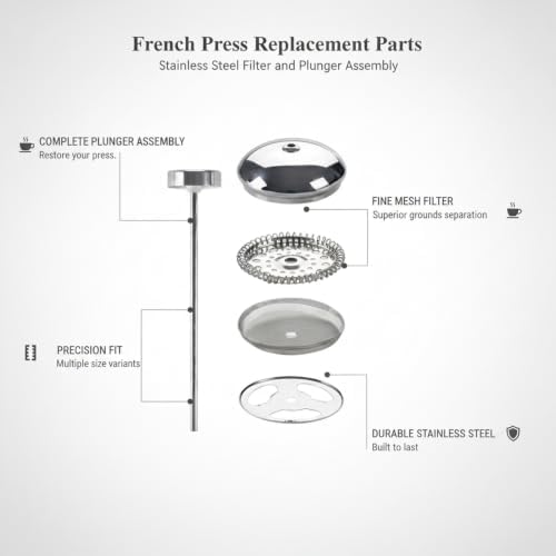 Stainless Steel French Press Replacement Filter & Plunger Assembly - Repair Kit for Standard Coffee Makers - Image 4