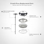 Stainless Steel French Press Replacement Filter & Plunger Assembly - Repair Kit for Standard Coffee Makers - Image 4