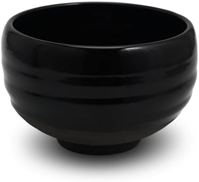 Kyoto Kiyomizu-yaki Earthenware Matcha Bowl - Rokuro Suji – 20.2 fl oz Charming Form, Lead-Free, Gift Box Included - Ideal for Tea and Café au Lait Made in Japan (Black) by COTONOHA