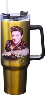 Spoontiques Stainless Steel Travel Mug, 40oz - Double Wall Insulation, Sturdy Handle, Sliding Lock Travel Lid - Elvis by Spoontiques