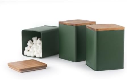 Salter Toronto 3-Piece Canister Set – FSC®-Certified Acacia Wooden Lids, Tea, Coffee, Sugar Storage Canisters, Powder-Coated Matt Finish, Easy Clean, Space Saving Jars, Long Lasting Freshness, Green - Image 5