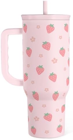 SANDJEST Strawberry Tumbler with Handle 40oz – Insulated Stainless Steel Travel Coffee Mug Cup for Girls Women, Gift for Christmas, Birthday by SANDJEST