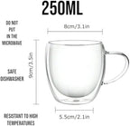 Double Wall Glass Coffee Mugs with Handle, 8.5 oz, Set of 4, espresso coffe cups in your gift box,for latte,tea bags,insulated for hot and cold drinks, Borosilicate Glass - Image 2