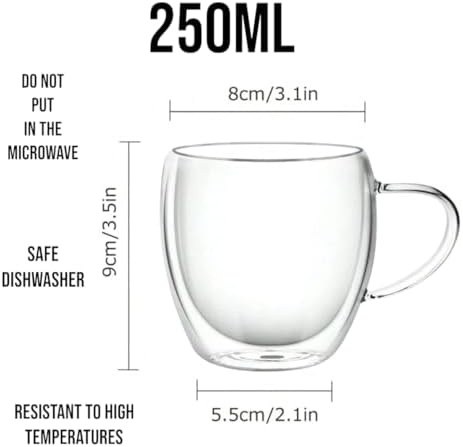 Double Wall Glass Coffee Mugs with Handle, 8.5 oz, Set of 4, espresso coffe cups in your gift box,for latte,tea bags,insulated for hot and cold drinks, Borosilicate Glass - Image 2
