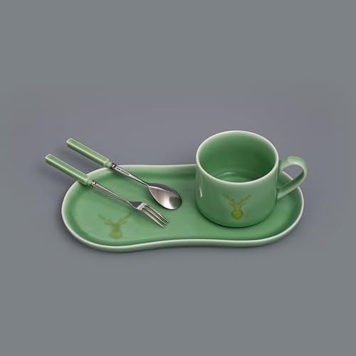 Longquan UNESCO Heritage Celadon Coffee Set Double-glazed collector's edition with oval-shaped plates and tableware - handcrafted plum green glaze ceramic gift box (1, Plum green glaze) - Image 3