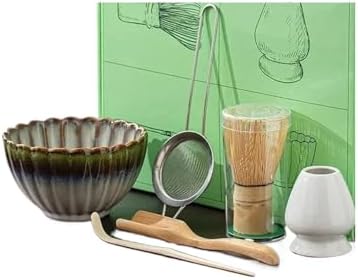 4/7Pcs Matcha Tea Set Bamboo Whisk Scoop Glass Bowl Traditional Indoor Handmade Tea-making Tools Kit(12) by Unknown