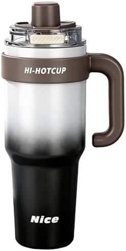(Gradient White-316stainless steel inner+ Handle+independent tea utensil+3 drinking mode) 40oz Insulated Tumbler with Handle, 316 Stainless Steel Vacuum Travel Mug for Car Office Gym Outdoor by Unknown