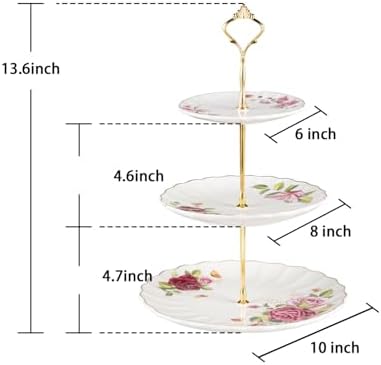 Sweejar 3 Tier Ceramic Cake Stand Wedding, Dessert Cupcake Stand for Tea Party Serving Platter (Fresh Flower) - Image 2