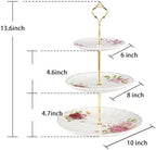 Sweejar 3 Tier Ceramic Cake Stand Wedding, Dessert Cupcake Stand for Tea Party Serving Platter (Fresh Flower) - Image 2
