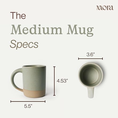 MORA Medium Mugs Set of 4, 16oz Ceramic Pottery Latte Mugs/Coffee Cups - Microwave and Dishwasher Safe - Thyme - Image 2