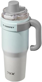 TKK 40 oz Insulated Tumblers with Handle and Straw, Stainless Steel Travel Mug with Ceramic Coating, Leak Proof Double Walled Iced Coffee Cup with Strainer for Hot & Cold Drinks, BlueWhite by TKK
