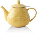 KOOV Ceramic Teapot with Infuser, 40 ounce Tea Pot with Infuser for Loose Tea, Large Enough For 6 Cups, Striped Series (Lemon) by KOOV