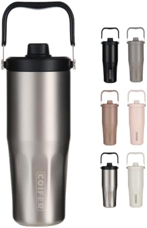26 oz Ceramic-Lined Insulated Water Bottle with Straw and Handle by COIFER