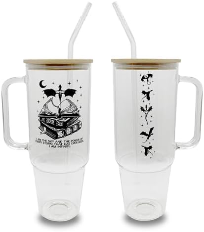 Sip-Sip Hooray! Fourth Wing 40oz Glass Tumbler with Lid and Straw, Bookish Iced Coffee Cup, Romantasy Dragon Gift for Readers, Basgiath Booktok Merch by Sip-SipHooray