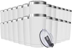 25 Pack 20oz Tumbler Vacuum Insulated Travel Mug with Lids, Stainless Steel Double Wall Bulk Cup for Home, Office, Outdoor Suitable for Vehicle Cup Holders White by Deitybless