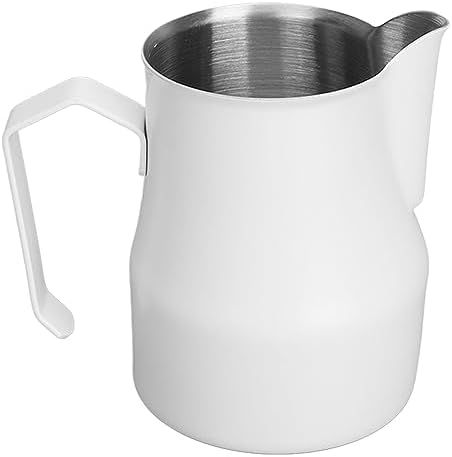 Coffee Milk Cup, Stainless Steel Milk Frothing Pitcher, Humanized Non Stick Milk Frother Cup for Kitchen and Restaurants (White 450ML) by Unknown
