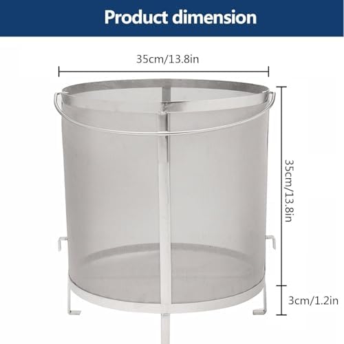400 Micron Mesh Stainless Steel Hop Filter Barrel Strainer with Hook - Brewing Grain Basket for Homebrew Hops Wine,13.8x13.8 inch - Image 7