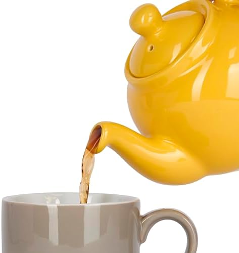 London Pottery Farmhouse 4 Cup Ceramic Teapot with Removable Infuser and Lid, Large Tea Pot with Stainless Steel Fine Mesh Strainer, 40.6 OZ / 1200ml Tea Pot for Loose Tea or Bags (Yellow) - Image 2