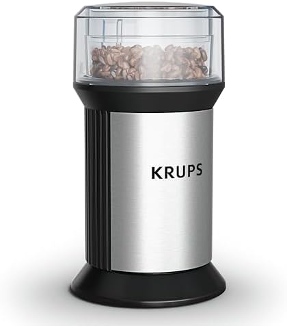 KRUPS Electric Blade Coffee Grinder 1.6 Oz, Adjustable Coarse to Fine for the Perfect Espresso, Grind Coffee Beans, Spices & Herbs, Removable Dishwasher Safe Bowl, Stainless Steel by KRUPS