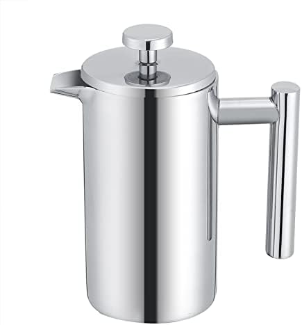 350ML French Press Coffee Maker, Stainless Steel French Press Pot with Double Wall Insulation Cool Touch Handle, for Home Office by OPPWONG