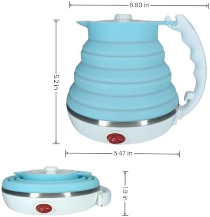 Travel Electric Kettle Small, Portable Travel Kettle Electric, Collpasible Electric Kettle, Food Grade Silicone Tea Kettle, Ultra-thin Foldable, Auto Shut off and Keep Warm, 110V 555ml (Blue) - Image 5