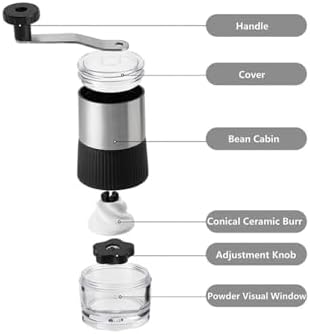 Manual Coffee Bean Grinder with Hand Crank Portable Stainless Steel Coffee Bean Grinder Visual Coffee Machine for Camping Travel - Image 3
