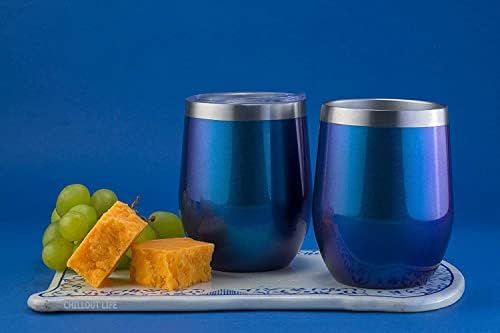 CHILLOUT LIFE 12 oz Stainless Steel Wine Tumblers 4 Pack - Double Wall Vacuum Insulated Wine Glasses Cups with Lids and Straws Set Keeping Cold & Hot for Coffee, Beer, Ice Cream - Blue Sparkle - Image 5