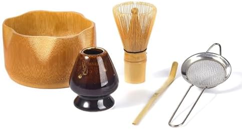 LUNCHS 5-Piece Set Matcha Whisk and Bowl Bamboo Matcha Scoop and Stainless Sifter Matcha Kit Suitable for Living Room and Study Matcha Whisk Set(Bamboo bowl) by lunchskins