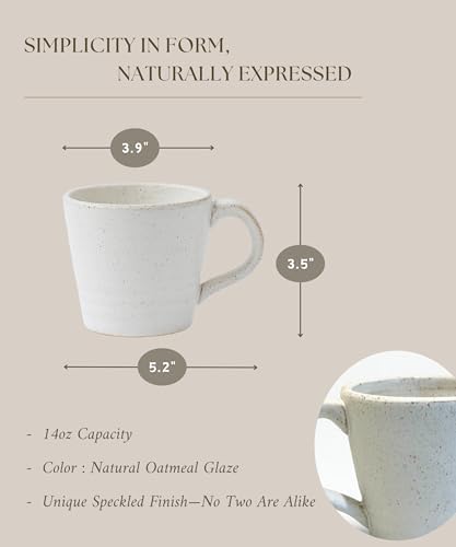 Stoneware Mug Set of 4-14oz Ceramic Coffee Mugs & Tea Cups with Handle - Perfect for Hot & Iced Drinks - Microwave & Dishwasher Safe - Rustic Minimalist Style - Oatmeal Cream - Ideal Gift - Image 2