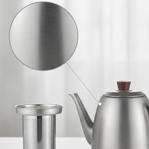 Stainless Steel Teapot Gooseneck Coffee Pot Pour Over Kettle Water Boiler With Wood Knob And Ergonomic Handle Suitable, style to 2, 1600ml Without Tea Infuser - Image 3