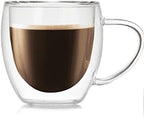 Double Wall Glass Coffee Cup, Insulated Tea, Café, Milk Mug (2-piece pack) (150ml, Doppio) by ACEVER--LivewithSmile