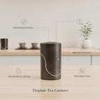 Food Storage Canister with Built-in Scoop, Round Tinplate Metal Jar for Loose Leaf Tea Organization, Black Finish - Image 4