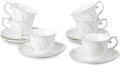 Agyiuns 6 Sets 6oz Porcelain Tea Cups Saucers，White with gold thread Tea Cups for Tea,Coffee by Agyiuns
