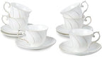 Agyiuns 6 Sets 6oz Porcelain Tea Cups Saucers，White with gold thread Tea Cups for Tea,Coffee by Agyiuns