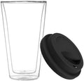 Mikinona Insulated Glass Cup Double Wall Coffee Cup Silicone Lid for Iced Coffee Tea Milk Beverage Modern Design for Family Office Cafe by Mikinona