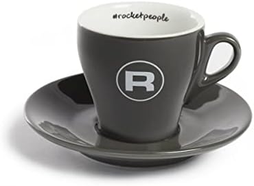 Rocket Espresso Coffee Cup & Saucer | 5oz | Flat White | Porcelain | Set of 2 | (Grey) by RocketEspressoMilano