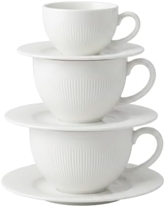 Elegant Ribbed Ceramic Cup and Saucer Set, White, 3 Sizes by HZXXZH%E5%93%81%E7%89%8C%E6%97%97%E8%88%B0%E5%BA%97
