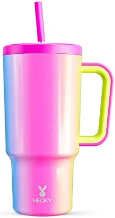 Meoky 30 oz Tumbler with Handle, Tumbler with Lid and Straw, Insulated Stainless Steel Travel Mug, 100% Leak-proof, Cupholder Friendly, Keeps Cold for 24 Hours or Hot for 8 Hours (Carnival) by MEOKY