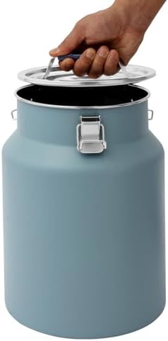 12L/3.17Gal Stainless Steel Airtight Canister Blue Round Food Storage Canisters with Airtight Lid&Locking Clamp Rice Cereal Grain Canisters Container Bucket for Rice Milk Jug Coffee Bean Storage - Image 3