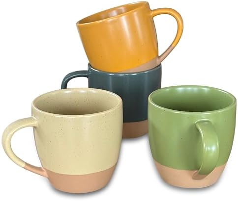 MORA Ceramic Artisan Matte Large Latte Mug Set of 4, 16oz - Microwavable, Porcelain Coffee Cups With Big Handle - Modern, Boho, Unique Style For Any Kitchen. Microwave Safe Stoneware - Safari Colors by MORA