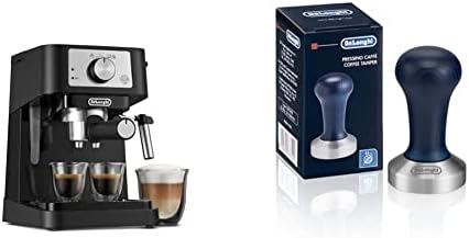 De'Longhi Stilosa Manual Espresso Machine, Latte & Cappuccino Maker, 15 Bar Pump Pressure + Manual Milk Frother Steam Wand, Black/Stainless, EC260BK & DLSC058 Coffee Tamper by DeLonghi