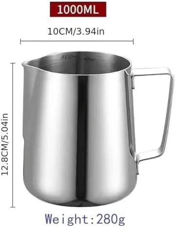 350/600/1000ml Milk Creamer Frothing Pitcher with Scale Stainless Steel Espresso Cups Latte Cup Frother(1000ML With Scale) - Image 2