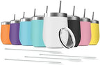 8 Pack 12 oz Stainless Steel Wine Tumbler with Lids, Double Wall Vacuum Insulated Travel Cup Including 8 Straws Set for Coffee, Cocktail, Drink, Tea and Beer (Assorted Colors) by Deitybless